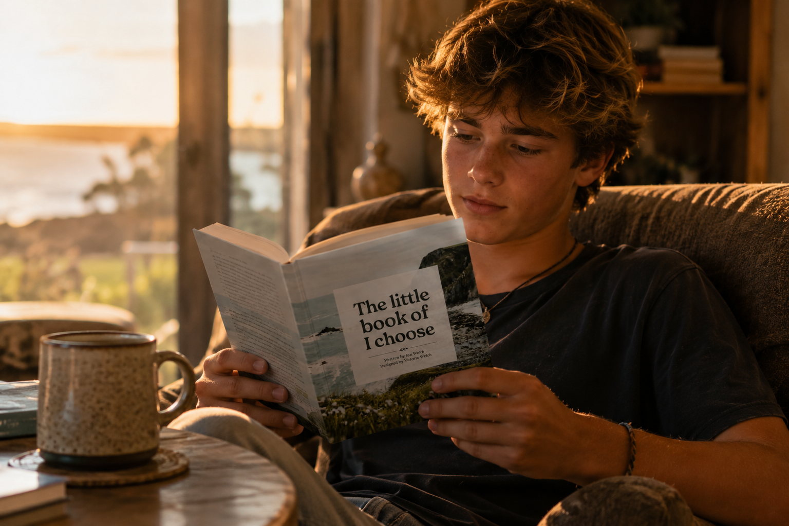 Reading The Little Book of I Choose in quiet morning light